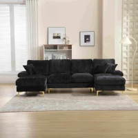 Divano componibile moderno grande in Chenille a forma di U, con Doppi Sedili Reclinabili, Nero(m-4)