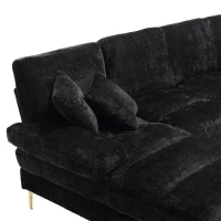 Grand canapé d'angle en forme de U en tissu chenille moderne et confortable, avec accoudoirs en métal, Noir(m-9)