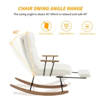 Fabric Tufted Boucle Armchair with Metal Legs, Wooden Base, High Back Rocking Chair for Living Room, Bedroom, 63.5x102x100 cm, White(m-4)