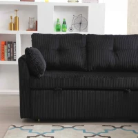 L-förmiges Samt-Sofa, ausziehbares und umwandelbares Schlafsofa mit Stauraumsitzen, Schwarz(m-6)