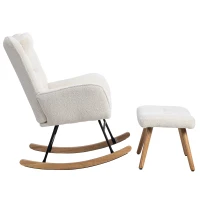Ergonomic Design Rocking Chair with Footstool, Solid Wood and Metal Frame, Perfect for Garden and Outdoor Use, 65x93x92 cm, White(m-13)