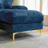 Modernes großes U-förmiges Chenille-Sofa mit Doppel-Liegesitzen, für Wohnzimmer, Wohnung, Villa, Blau(m-7)