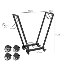 Outsunny Stojak na Drewno Kominkowe, Trapezowy Design, Metal Malowany Proszkowo, Mobilny z Kółkami, 79 x 30 x 81 cm, Czarny(m-3)