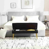 Moderne minimalistische Aufbewahrungshocker mit goldenen Metallbeinen, gepolsterte Samtbank, für Schlafzimmer, Wohnzimmer, Eingangshalle, Schwarz(m-5)