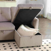 L-förmiges Samt-Sofa, ausziehbares und umwandelbares Schlafsofa mit Stauraumsitzen, Hellgrau(m-7)