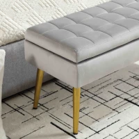 Banquette coffre minimaliste moderne avec pieds en métal doré, en velours rembourré, table de chevet multifonctionnelle facile à monter pour chambre à coucher, salon, hall d'entrée, salle de séjour, Gris(m-6)