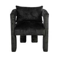 Fauteuil lounge moderne en chenille, chaise de bureau velours, design unique avec accoudoirs creux, coussin confortable, adapté pour salon, salle à manger, Noir(m-10)