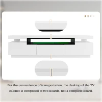 High Gloss Modern TV Stand Cabinet for 70-inch TV with LED Lights, 3 Drawers and Open Storage, 160x39x42 cm, White(m-8)