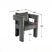 Fauteuil lounge moderne en chenille, chaise de salle à manger, design unique avec accoudoirs ajourés, coussin confortable, adapté pour le salon, la salle à manger, Gris foncé(m-3)