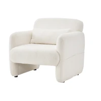Upholstered Teddy Fabric Occasional Chair with Solid Wood Frame, Comfy Lounge Chair for Living Room, Bedroom, 87x88x77 cm, White(m-11)