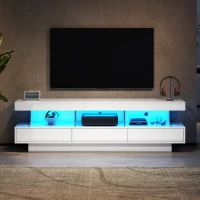 Modern High Gloss TV Units with Storage Drawers, LED Lights, TV Cabinet for Living Room, Bedroom, 160x38x50.5 cm, White(m-9)