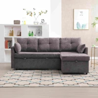 Canapé sectionnel modulaire en forme de L avec méridienne réversible et sièges de rangement grand confort design scandinave, Gris foncé(m-4)