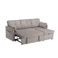 Canapé en velours en forme de L, canapé-lit convertible extensible avec sièges de rangement, Gris clair(m-10)