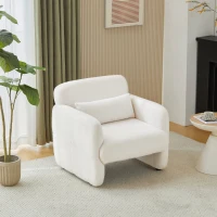 Upholstered Teddy Fabric Occasional Chair with Solid Wood Frame, Comfy Lounge Chair for Living Room, Bedroom, 87x88x77 cm, White(m-9)