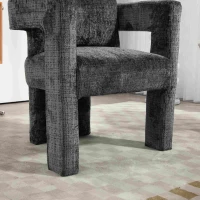 Fauteuil lounge moderne en chenille, chaise de salle à manger, design unique avec accoudoirs ajourés, coussin confortable, adapté pour le salon, la salle à manger, Gris foncé(m-7)