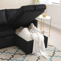 Canapé en velours en forme de L, canapé-lit convertible extensible avec sièges de rangement, Noir(m-7)