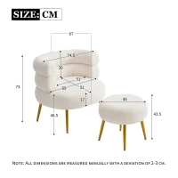 Boucle Snuggle Chair with Footstool Set, Fuzzy Tub Chair Lounge Chair with Footrest for Living Room, Bedroom, Study, 74.5x67x73 cm, White(m-3)