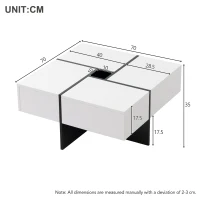 Multifunctional Coffee Table with 4 Drawers and Storage, High Gloss Top, 70x70x35 cm, White(m-3)