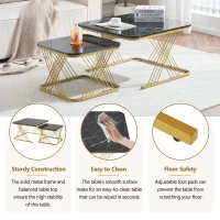 Nesting Coffee Tables with Gold Metal Frame, Marble Pattern Top, Multi-functional Sofa Side Tables for Bedroom, Living Room, 70x70x43 cm, Black(m-6)