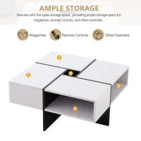 Multifunctional Square Coffee Table with Storage Spaces, High-Gloss Finish, Modern Sofa Table for Living Room, Sitting Room, 70x70x35 cm, White(m-5)