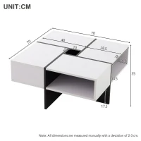 Multifunctional Square Coffee Table with Storage Spaces, High-Gloss Finish, Modern Sofa Table for Living Room, Sitting Room, 70x70x35 cm, White(m-3)