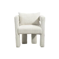Poltrona lounge moderna in Chenille con braccioli cavi e cuscino, per soggiorno e sala da pranzo, Beige(m-10)