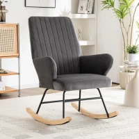 Rocking Chair Armchair with Footstool, High Back Ergonomic Garden Rocking Chair, 64x84x97 cm, Grey(m-9)