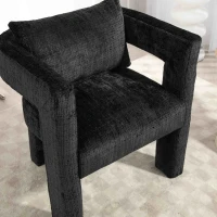 Fauteuil lounge moderne en chenille, chaise de bureau velours, design unique avec accoudoirs creux, coussin confortable, adapté pour salon, salle à manger, Noir(m-7)