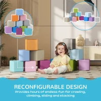 HOMCOM 12 PCs Soft Play Blocks, Soft Foam Toy, Building and Stacking Blocks for Kids, Blue(m-5)