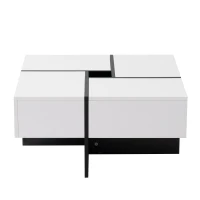 Multifunctional Coffee Table with 4 Drawers and Storage, High Gloss Top, 70x70x35 cm, White(m-13)