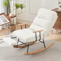 Fabric Tufted Boucle Armchair with Metal Legs, Wooden Base, High Back Rocking Chair for Living Room, Bedroom, 63.5x102x100 cm, White(m-8)