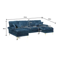 Modernes großes U-förmiges Chenille-Sofa mit Doppel-Liegesitzen, für Wohnzimmer, Wohnung, Villa, Blau(m-3)