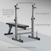 HOMCOM Ławka do ćwiczeń, 8 pozycji, składana, podstawa ze stali, wyściełana, skóra ekologiczna, 98-122Wys x 140Dł x 73Szer cm, Czarny/Szary(m-7)