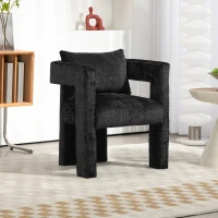 Fauteuil lounge moderne en chenille, chaise de bureau velours, design unique avec accoudoirs creux, coussin confortable, adapté pour salon, salle à manger, Noir(m-1)