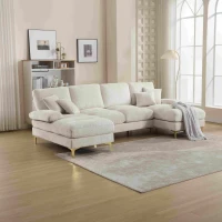 Divano componibile moderno grande in Chenille a forma di U, con Doppi Sedili Reclinabili,  Beige(m-1)