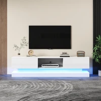 TV Table with 16-color LED Lights & 4 Dynamic Modes, High Gloss Front Panel & 2 Drawers, Up to 79 TV Size - White(m-8)