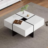 Multifunctional Coffee Table with 4 Drawers and Storage, High Gloss Top, 70x70x35 cm, White(m-1)