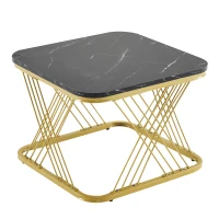 Nesting Coffee Tables with Gold Metal Frame, Marble Pattern Top, Multi-functional Sofa Side Tables for Bedroom, Living Room, 70x70x43 cm, Black(m-11)