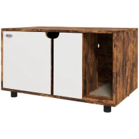 PawHut Hidden Cat Litter Box Furniture, with Sand Drain Pad - Rustic Brown(m-11)