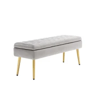 Moderne minimalistische Aufbewahrungshocker mit goldenen Metallbeinen, gepolsterte Samtbank, für Schlafzimmer, Wohnzimmer, Eingangshalle, Grau(m-11)
