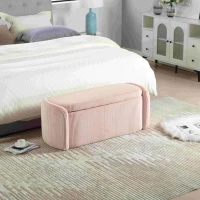 Panca contenitore moderna in velluto a righe per soggiorno, ingresso, camera da letto, Rosa(m-1)