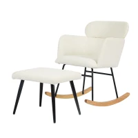 Footstool Recliner Chair with Soft Cushion and Solid Wood Legs, Armchair with Comfortable Footrest for Indoor and Patio, 61x72.5x82 cm, White(m-13)