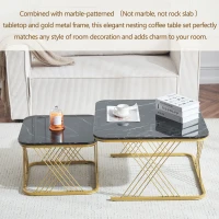 Nesting Coffee Tables with Gold Metal Frame, Marble Pattern Top, Multi-functional Sofa Side Tables for Bedroom, Living Room, 70x70x43 cm, Black(m-4)