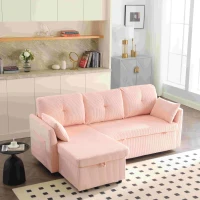 Canapé en velours en forme de L, canapé-lit convertible extensible avec sièges de rangement, Rose(m-5)