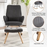 Rocking Chair Armchair with Footstool, High Back Ergonomic Garden Rocking Chair, 64x84x97 cm, Grey(m-6)