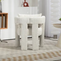Fauteuil lounge moderne en chenille, chaise de salle à manger, design unique avec accoudoirs creux, coussin confortable, adapté pour salon, salle à manger, Beige(m-5)