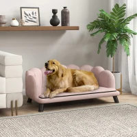 PawHut Sofa dla Zwierząt Domowych dla Średnich i Dużych Psów do 25 kg, Solidne Drewno, Wyściełana, Różowa(m-2)