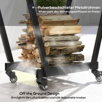 Outsunny Stojak na Drewno Kominkowe, Trapezowy Design, Metal Malowany Proszkowo, Mobilny z Kółkami, 79 x 30 x 81 cm, Czarny(m-5)