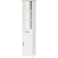 kleankin Coluna para Casa de Banho com 1 Gaveta 1 Porta 3 Prateleiras Abertas e Prateleira Interior Ajustável Móvel Auxiliar 34x30x163cm Branco(m-11)