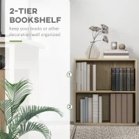 HOMCOM 2 Tier Bookshelf, Low Bookcase with Adjustable Shelf, 2 Compartments for Home Office, Living Room, Study, Natural(m-5)